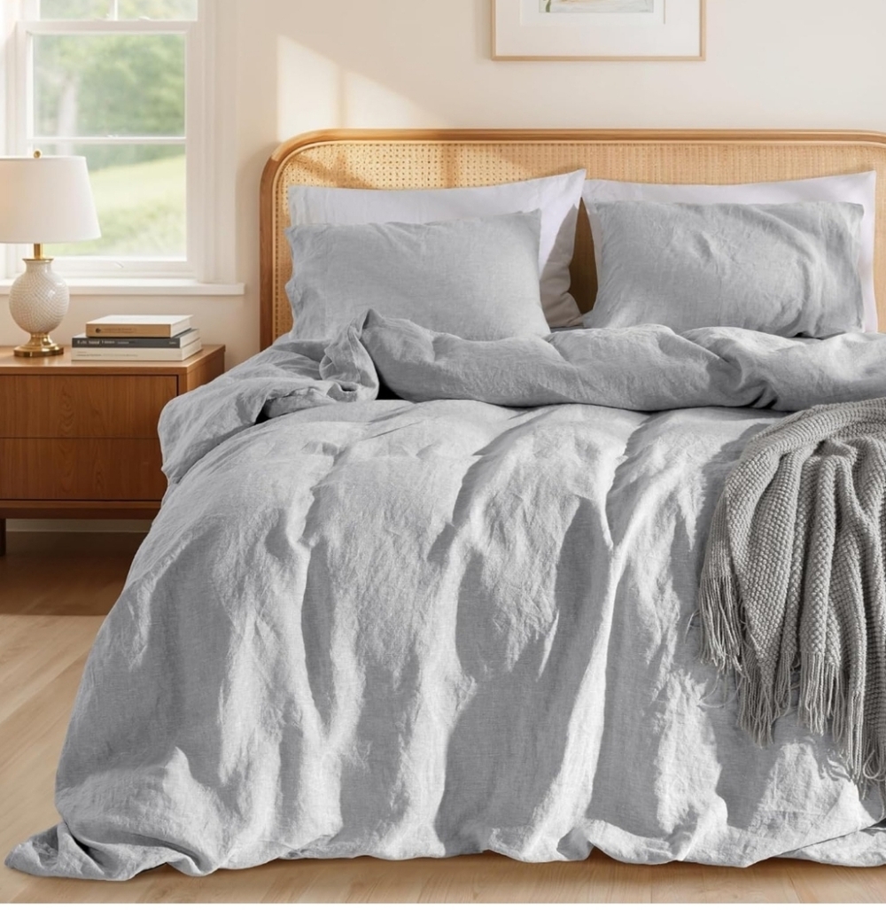 100% France Linen Duvet Cover Set Cal King - 3 Pcs Flax Comforter Cover w/Zipper